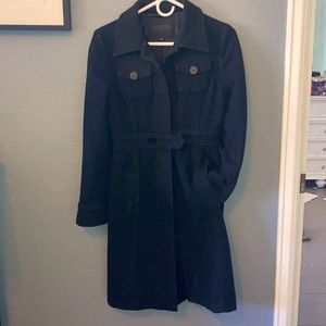 Guess long black wool pea coat Sz S